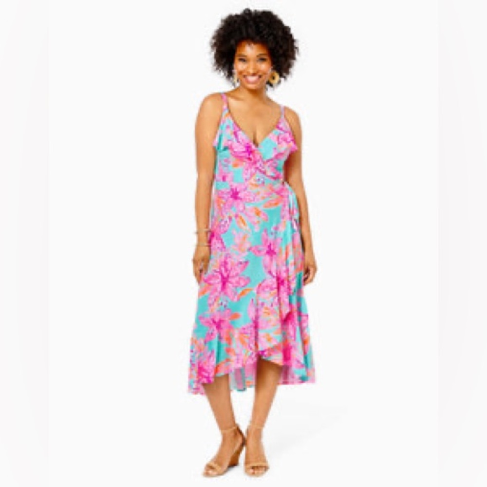 Surf Blue Bonita Bloom Wrap Dress